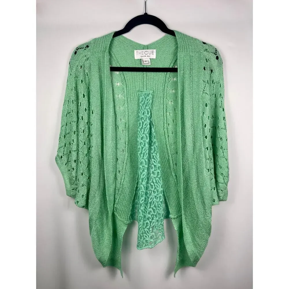 The Cue Cher Qu Mint Green Open Knit Cardigan Size M​ - Picture 6 of 8